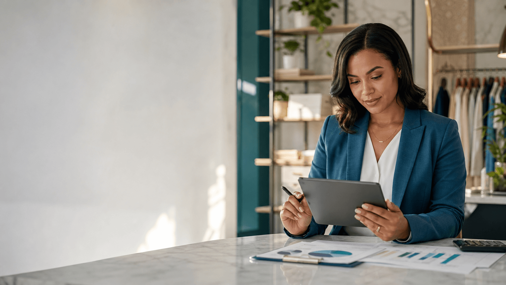 Business owner reviewing growth and funding options